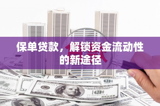 正阳保单贷款，解锁资金流动性的新途径